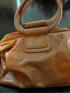 HOBO Tan Leather Hobo Bag with Gold Zip Detail